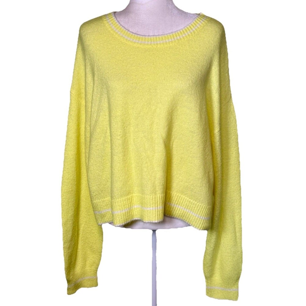 GB‎ Women’s Oversized Slouchy Boxy Cropped Yellow Sweater Preppy Minimalist XL